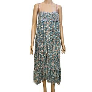 Free People Molly Jo Floral Midi Dress XS Boho Babydoll Flowy Cottagecore Cutout